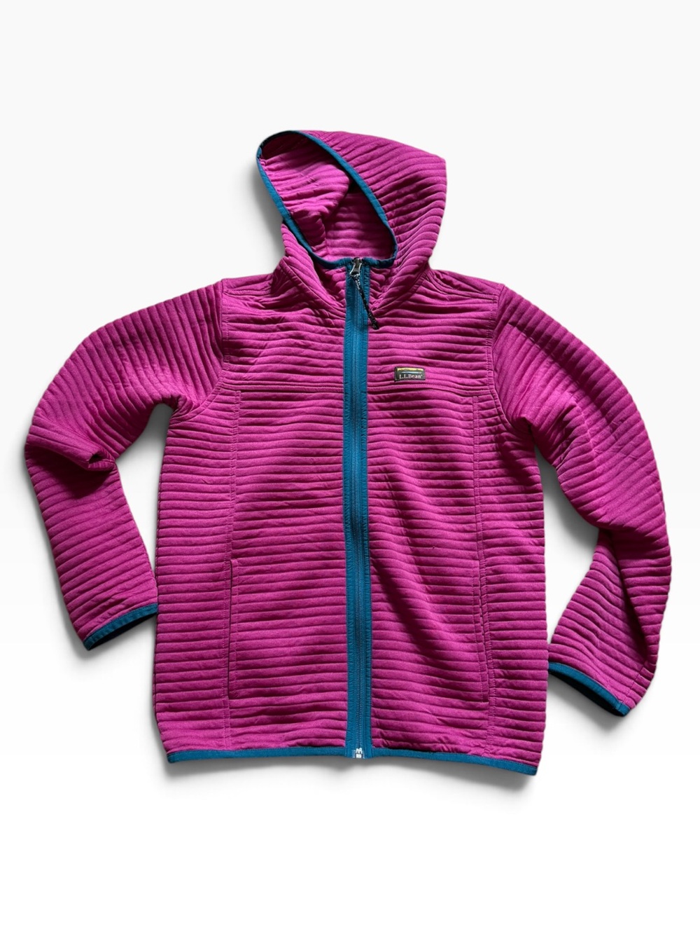 LL Bean Kids' Magenta Hooded Lightweight Zip up Jacket Sz M 10-12